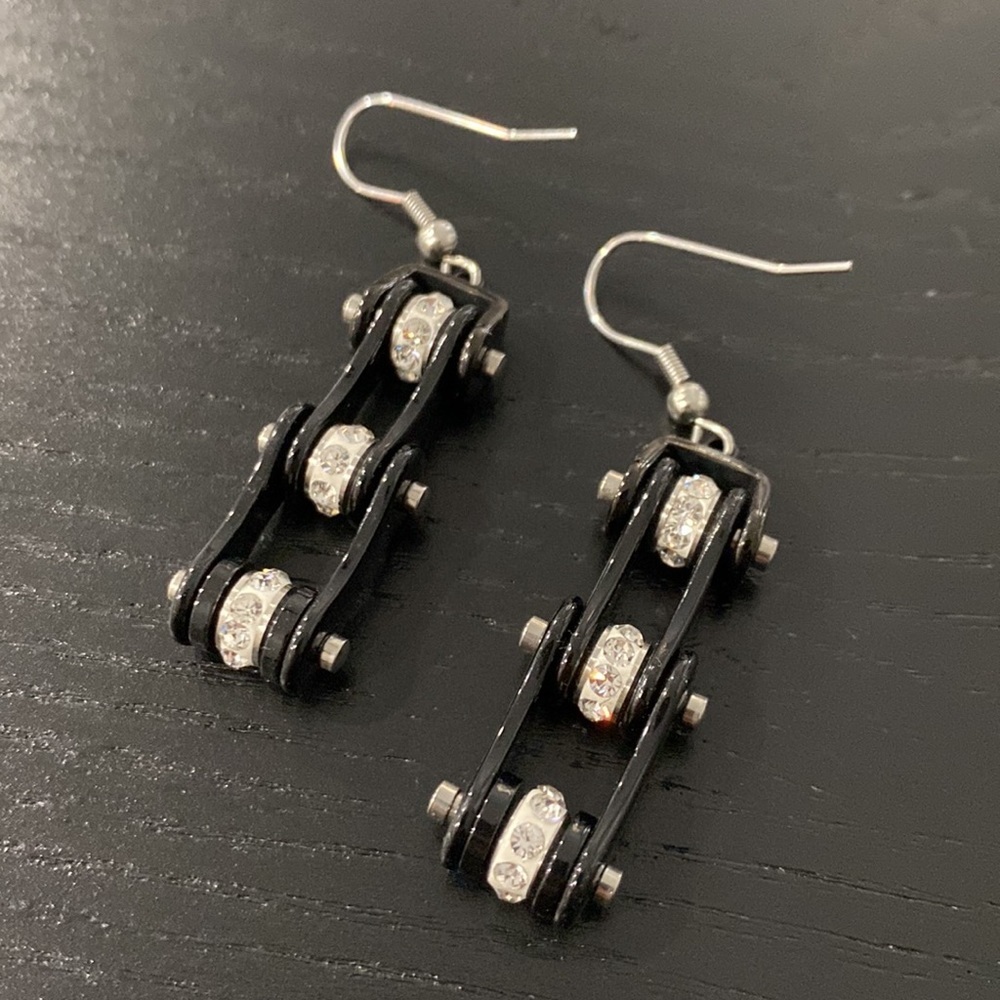 Black and Silver Bike Chain Earrings